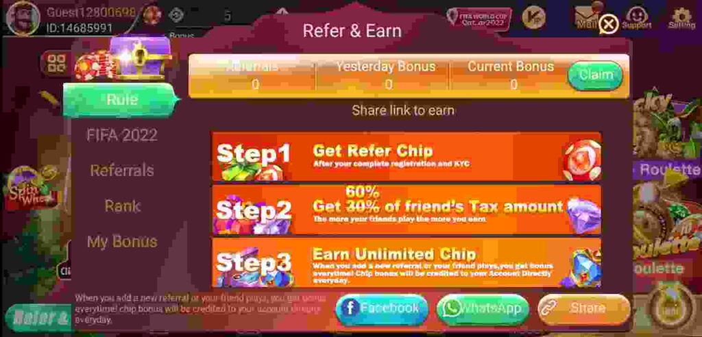 Refer and Earn Money in Rummy West Apk